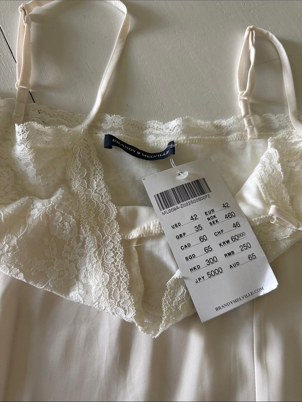 RARE Brandy Melville Ivory Lace-Top Satin Slip Dress - Picture 3 of 3